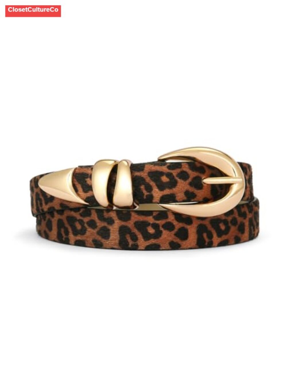 Leopard Horse Hair Belt with Gold Buckle for Women